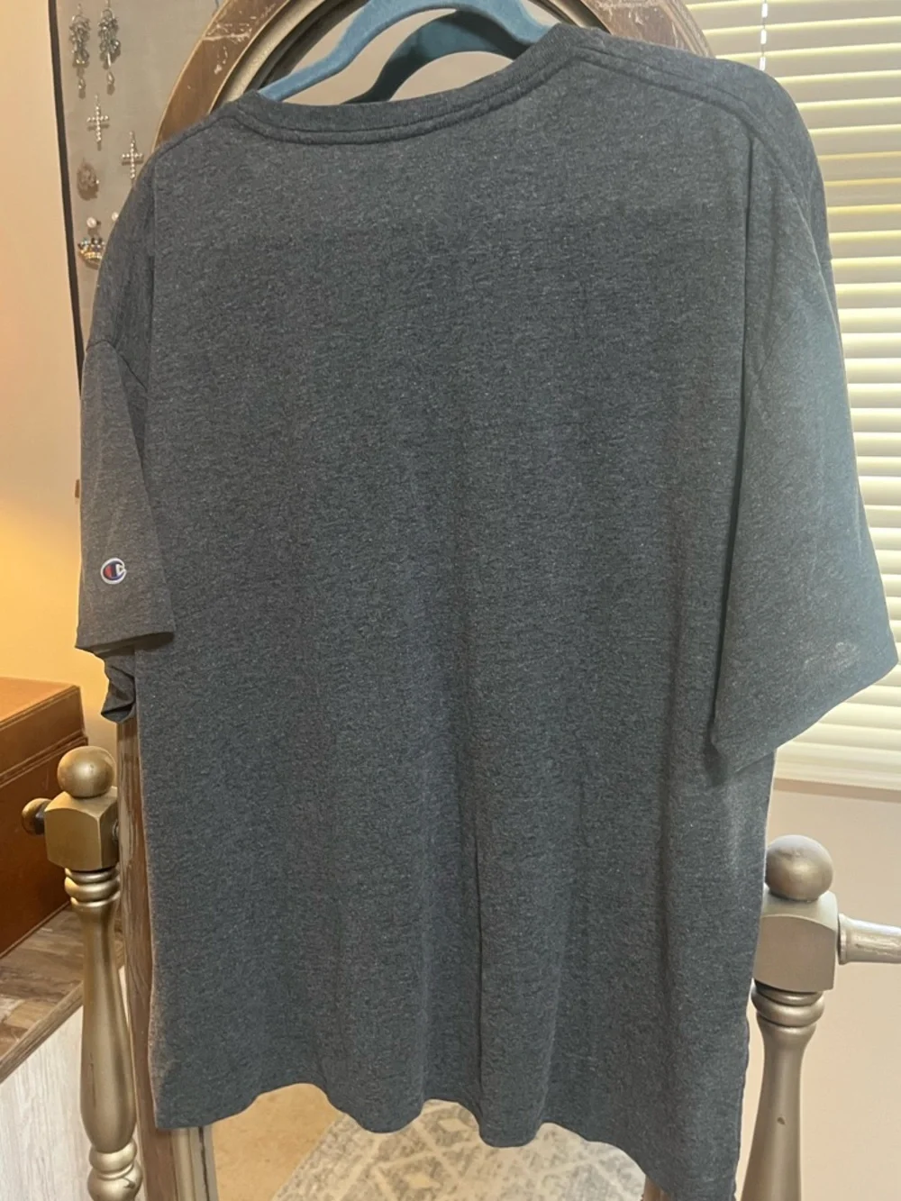 Champion Heather Charcoal Crewneck Tee with Blue Logo Accent - Picture 2 of 3